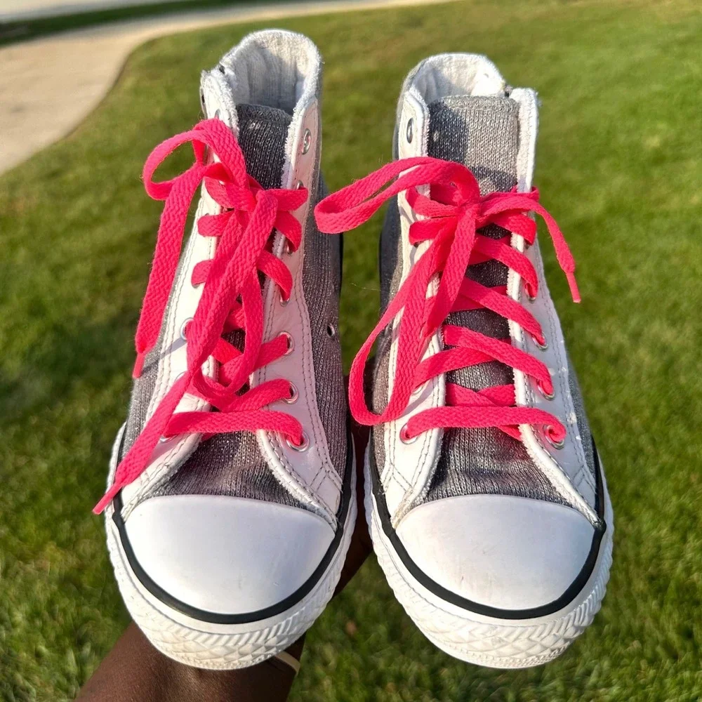 Converse Chuck Taylor All Star Silver Glitter High Top Sneakers Big Kids Size 3